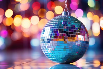 Fototapeta na wymiar Disco ball with bright rays, night party background. ai generated