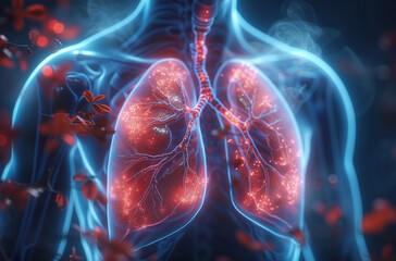 Digital composite of healthy human lungs with visible bronchi superimposed on a city street background, symbolizing urban health.