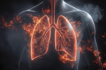 Digital composite of healthy human lungs with visible bronchi superimposed on a city street background, symbolizing urban health.