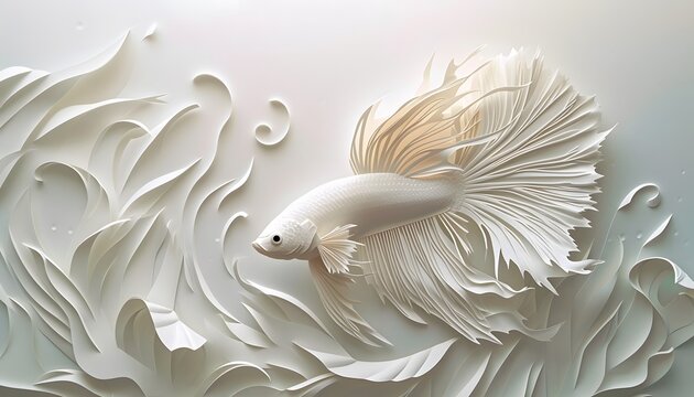 white betta fish on white background beautiful elegant design 