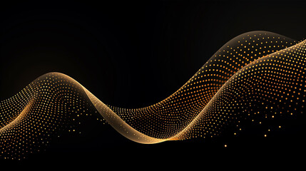 Abstract shiny color gold wave design element with glitter effect on dark background. black and...