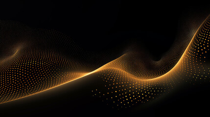 Gold glitter light particles splash wave, bokeh effect on black background. Minimal black scene...