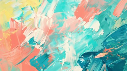 Abstract Teal, Coral, Lemon Yellow Oil Paint Background