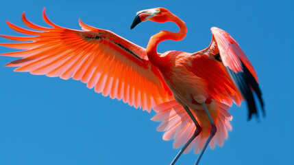 Flamingo in mid-flight