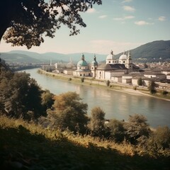 Obraz premium a historic city of Salzburg with Salzach river, Salzburger Land, Austria