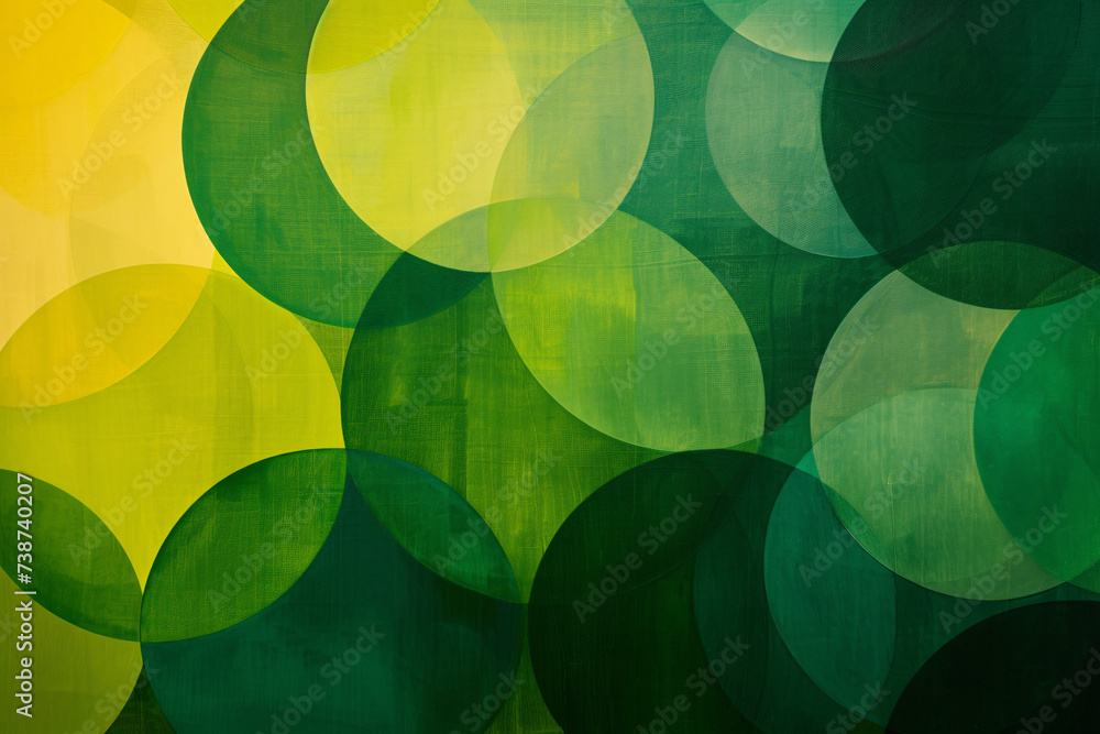Poster overlapping green and yellow translucent circles on a textured background