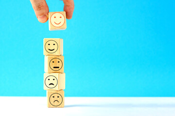  Wooden cubes with icons positive face.male hand.