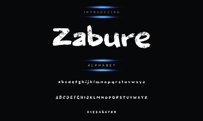 Vector artwork of primitive alphabetic brush drawings of letters and numbers. Font symbols and signs.