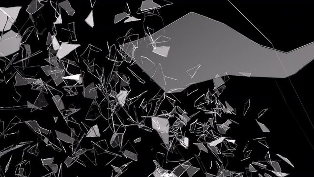 Glass shattered and broken in slow motion. Alpha matte. 3d render. 3d animation