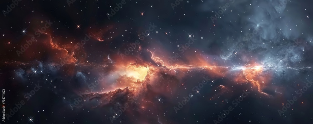 Poster starry night sky with colorful clouds capturing vastness of universe and beauty of astronomy cosmic 