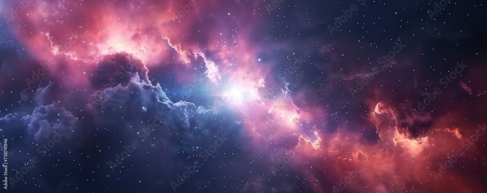 Poster starry night sky with colorful clouds capturing vastness of universe and beauty of astronomy cosmic 