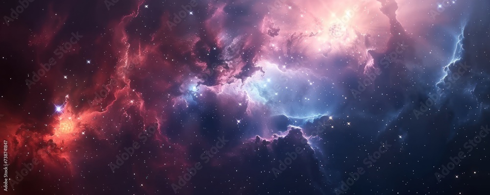 Poster starry night sky with colorful clouds capturing vastness of universe and beauty of astronomy cosmic 