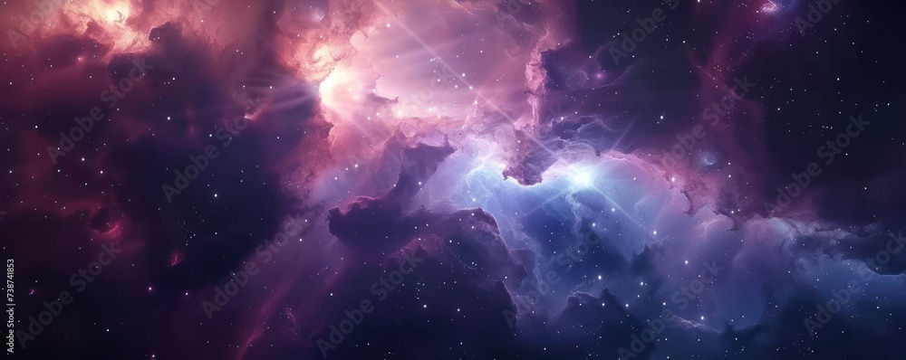 Poster starry night sky with colorful clouds capturing vastness of universe and beauty of astronomy cosmic 