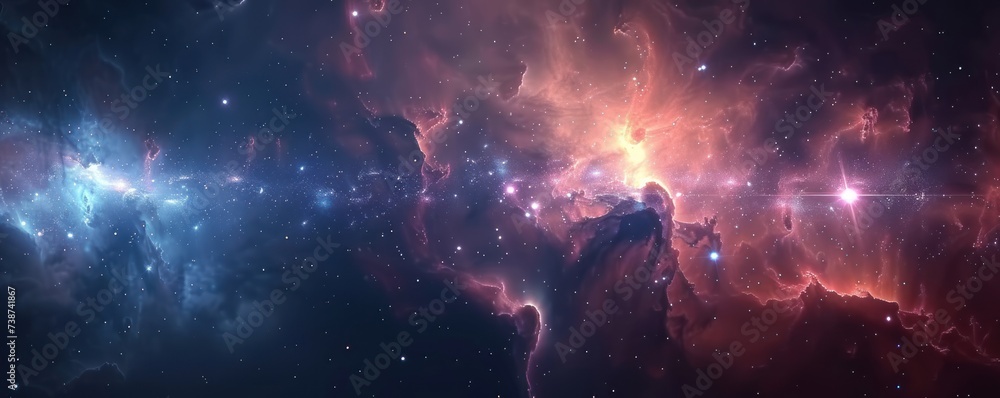 Poster starry night sky with colorful clouds capturing vastness of universe and beauty of astronomy cosmic 