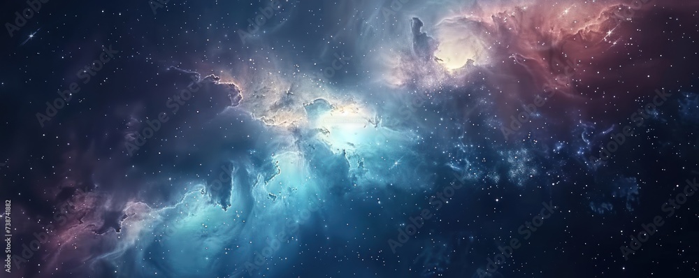 Poster starry night sky with colorful clouds capturing vastness of universe and beauty of astronomy cosmic 