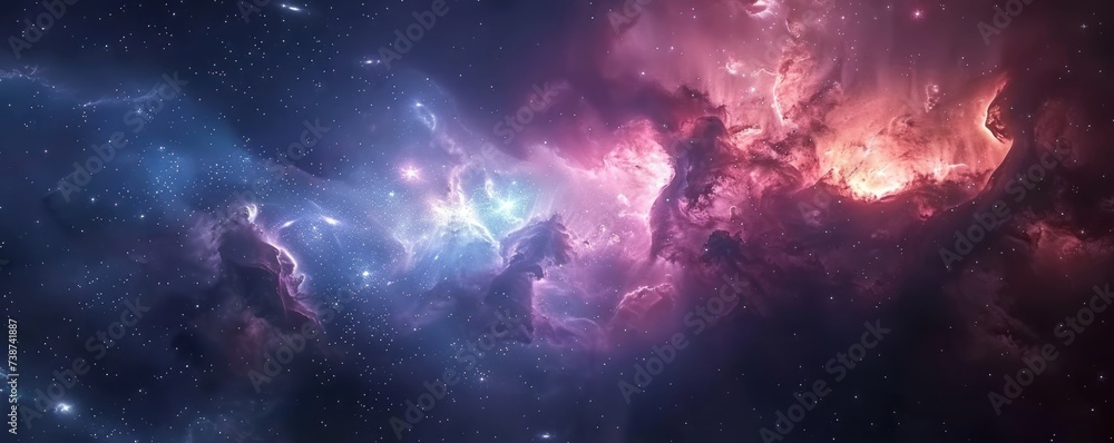 Poster starry night sky with colorful clouds capturing vastness of universe and beauty of astronomy cosmic 