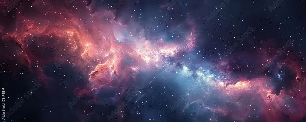 Poster starry night sky with colorful clouds capturing vastness of universe and beauty of astronomy cosmic 
