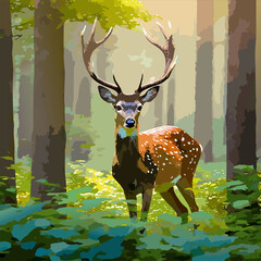 A stag deer in forest.