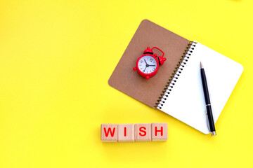 Notepad and pen on the background. Alarm. Notebook for ideas message, notes.