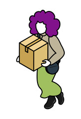The woman carrying a cardboard box - Isometric people with a line art style, wearing long sleeves