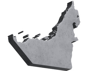 Concrete in the form of a map of United Arab Emirates. Transparent background PNG