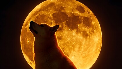 shiba inu howling in front of full moon doge doge coin crypto mascot  - obrazy, fototapety, plakaty
