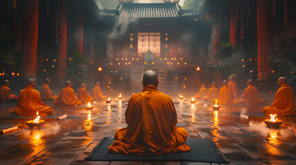Meditation of a monk. Zen, peace of mind. - obrazy, fototapety, plakaty