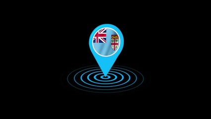 Fiji flag icon gps location tracking animation in black background