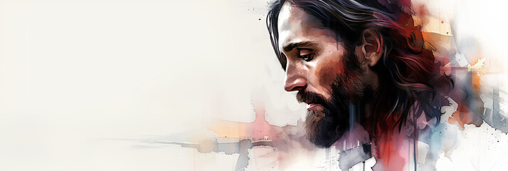 Watercolor portrait of Jesus Christ, banner.