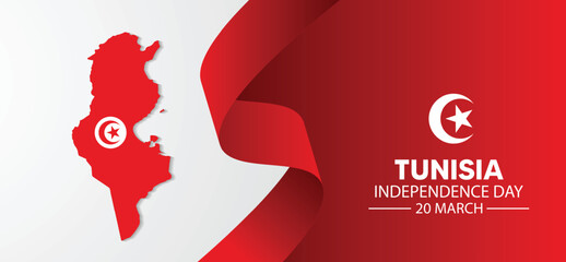 Tunisia Independence Day 20 March flag map vector poster