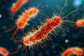 Fototapeta premium Microscopic bacteria coli infection intestinal micro germ microbe bacterium mold health organism medical treatment microorganism disease bacillus pathogen illness microbiology research biotechnology