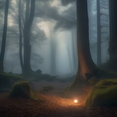 A mystical forest shrouded in fog, with ancient trees and glowing mushrooms, evoking a sense of magic and wonder3