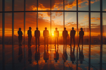 Diverse Business Team Silhouetted Against Sunlight, Power & Unity - obrazy, fototapety, plakaty