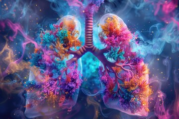 Human lungs full of color and energy - obrazy, fototapety, plakaty