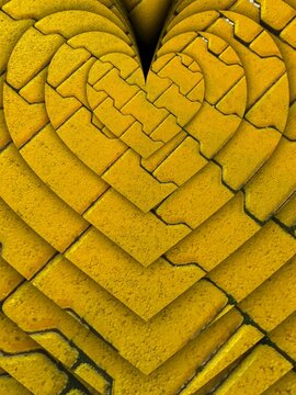 many similar but different sized heart shape cut out with yellow brick road