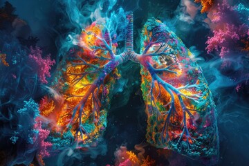 Human lungs full of color and energy - obrazy, fototapety, plakaty