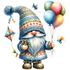 Gnome Spring Seasonal Watercolor Clipart Illustration