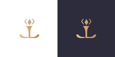 Letter L and J logo monogram with crown and Diamond, minimal style identity initial logo mark. Golden gradient vector emblem logotype for business cards initials. Logo for singer and artists - obrazy, fototapety, plakaty