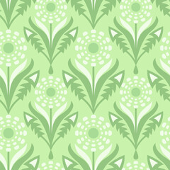 Vector seamless pattern with stylized dandelions in light green colors - 738749431