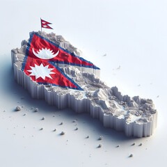 Nepal 3d render map. Nepal country map with its flag isolated on it. 3d illustration design, geographical, topography map - obrazy, fototapety, plakaty