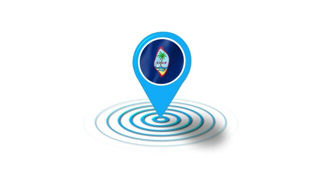 Guam flag icon 3d GPS location tracking animation in white background