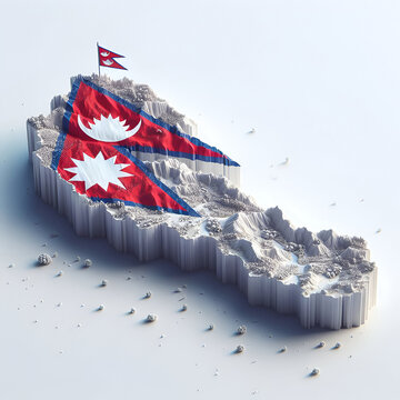 Nepal 3d render map. Nepal country map with its flag isolated on it. 3d illustration design, geographical, topography map