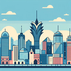 Obraz premium Macao city vector skyline. Chinese city flat vector illustration with famous buildings. Cityscape concept.