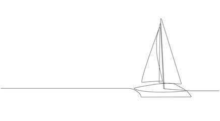 Sailboat, boat, tray. Hand drawing in one line style. Rest on the water.