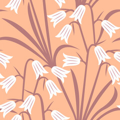 Vector seamless pattern with stylized white bells on a peach background - 738750683