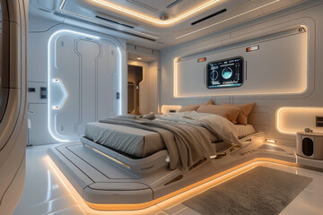 Sci-fi themed bedroom with smart home features