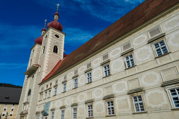 Exterior view of Benedictine monastery Saint Lambrecht Abbey in nature reserve Grebenzen, Styria,...