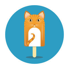 orange and white cat-shaped ice lolly stands out against a blue background, a whimsical nod to summer desserts