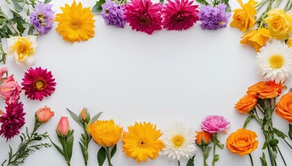 Obraz premium a white background with many different colored flowers ,Mother's Day, Easter, Valentine's Day