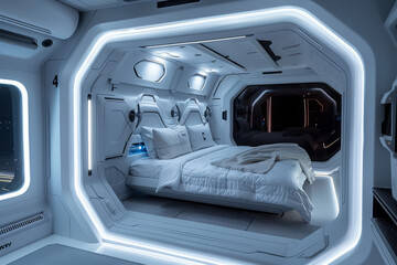 Sci-fi themed bedroom with smart home features
